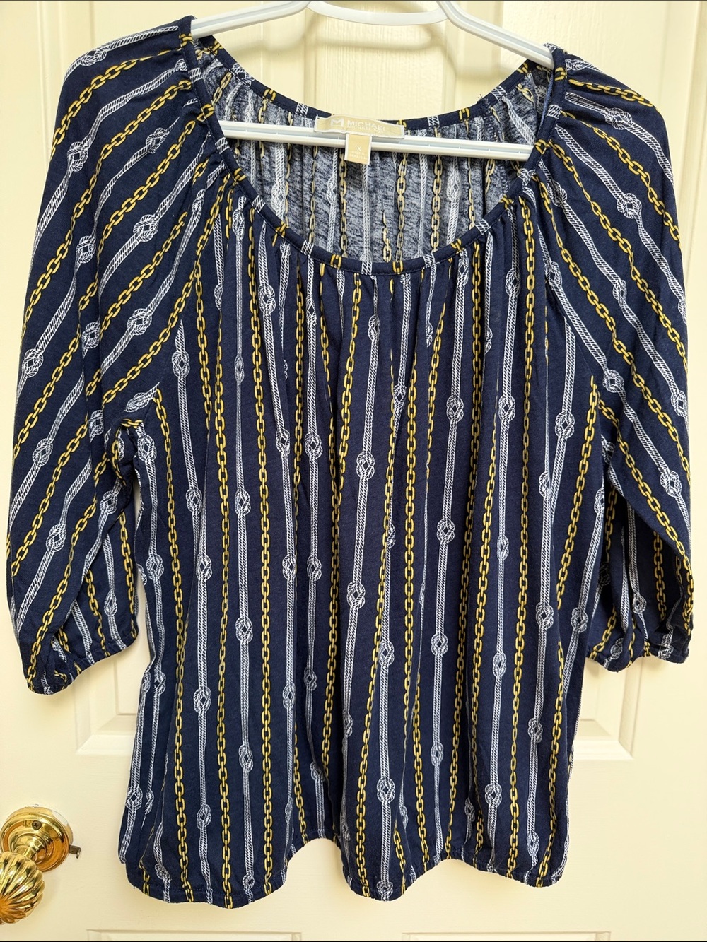 MICHAEL Michael Kors sz 1x Navy Nautical top w Boat Cord & Chain Link blouson